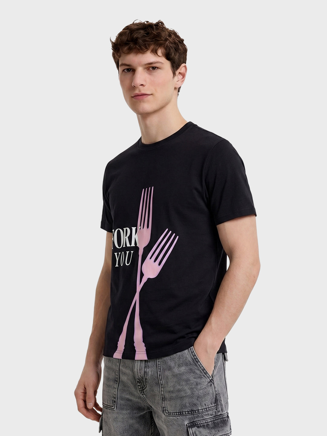 Men's Black Relaxed Fit Graphic Printed Casual T-Shirts