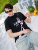 Men's Black Relaxed Fit Graphic Printed Casual T-Shirts