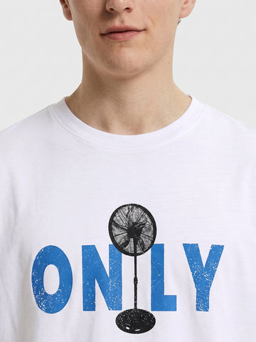 Men's White Relaxed Fit Graphic Printed Casual T-Shirt