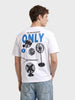 Men's White Relaxed Fit Graphic Printed Casual T-Shirt