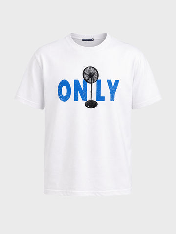 Men's White Relaxed Fit Graphic Printed Casual T-Shirt