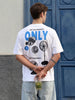 Men's White Relaxed Fit Graphic Printed Casual T-Shirt