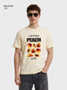 Men's Cream Relaxed Fit Graphic Printed Casual T-Shirt