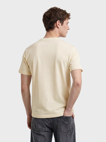 Men's Cream Relaxed Fit Graphic Printed Casual T-Shirt