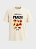 Men's Cream Relaxed Fit Graphic Printed Casual T-Shirt