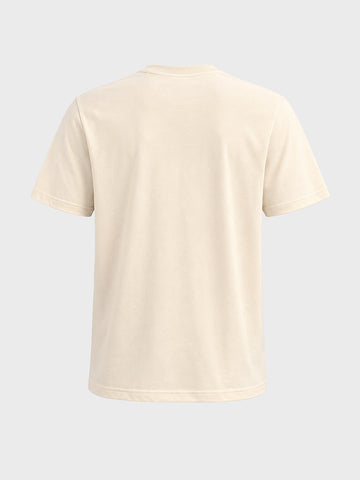 Men's Cream Relaxed Fit Graphic Printed Casual T-Shirt