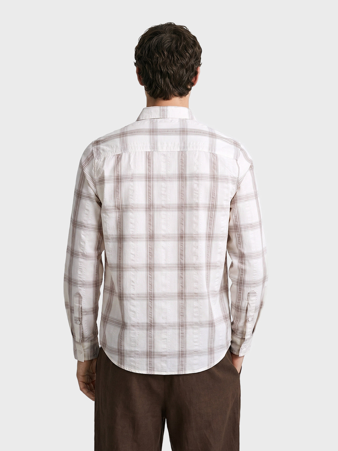 Men's Khaki Regular Fit Checkered Casual Shirt