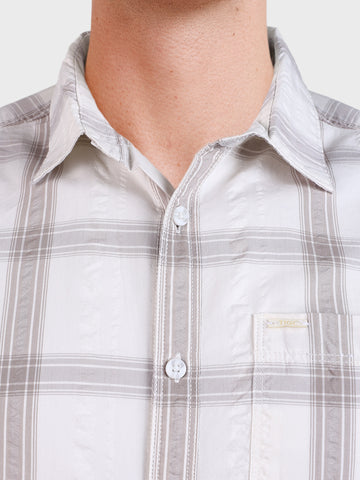 Men's Khaki Regular Fit Checkered Casual Shirt