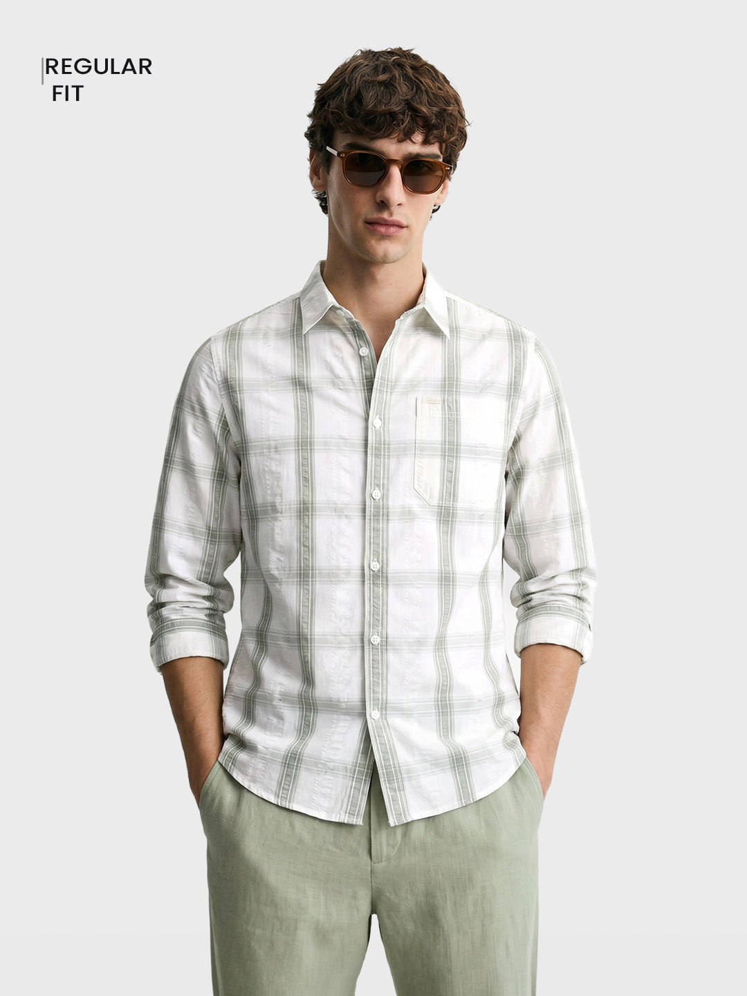 Men's Green Regular Fit Checkered Casual Shirt