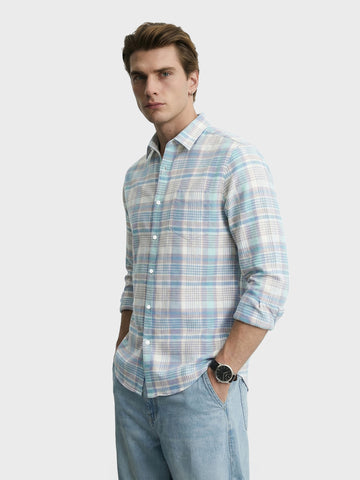 Men's Rust Slim Fit Checkered Casual Shirt