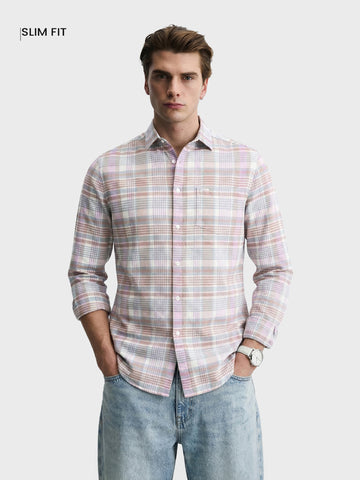 Men's Green Slim Fit Checkered Casual Shirt