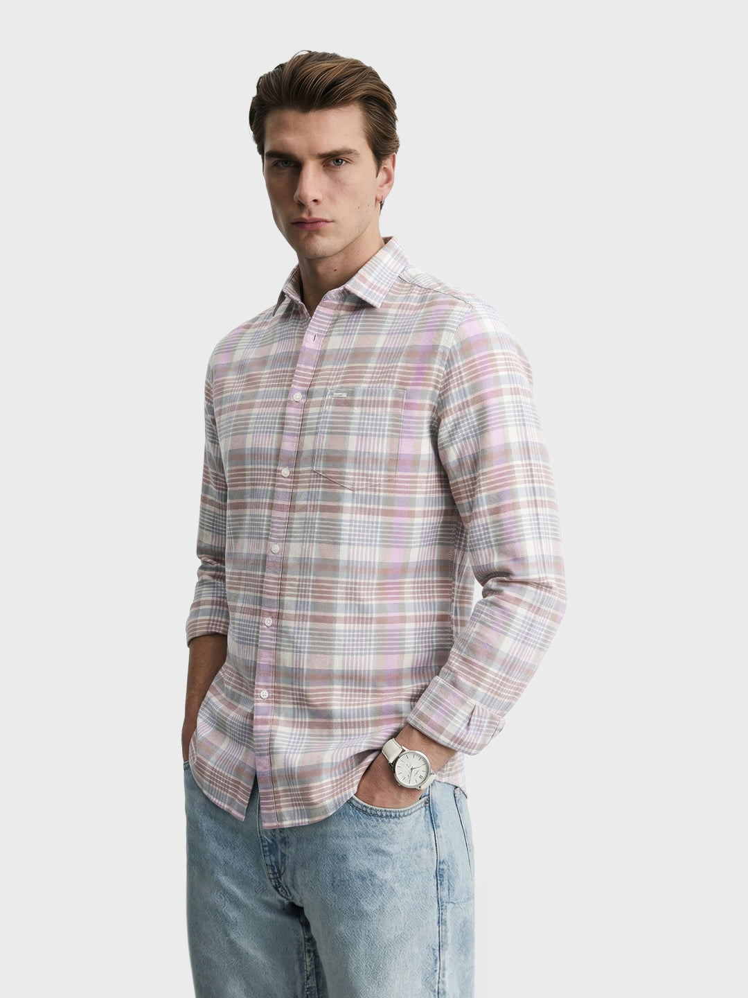 Men's Green Slim Fit Checkered Casual Shirt