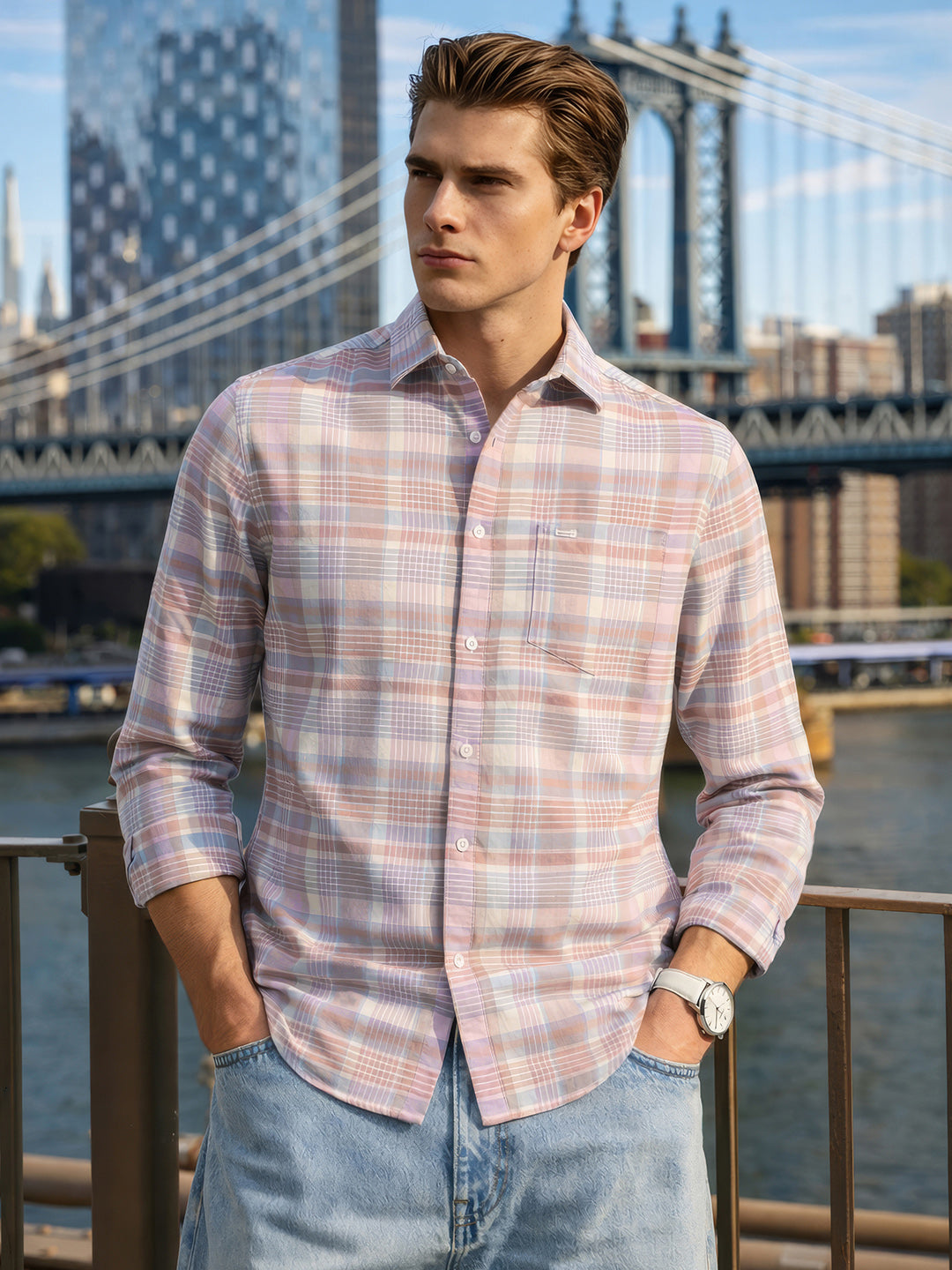Men's Green Slim Fit Checkered Casual Shirt