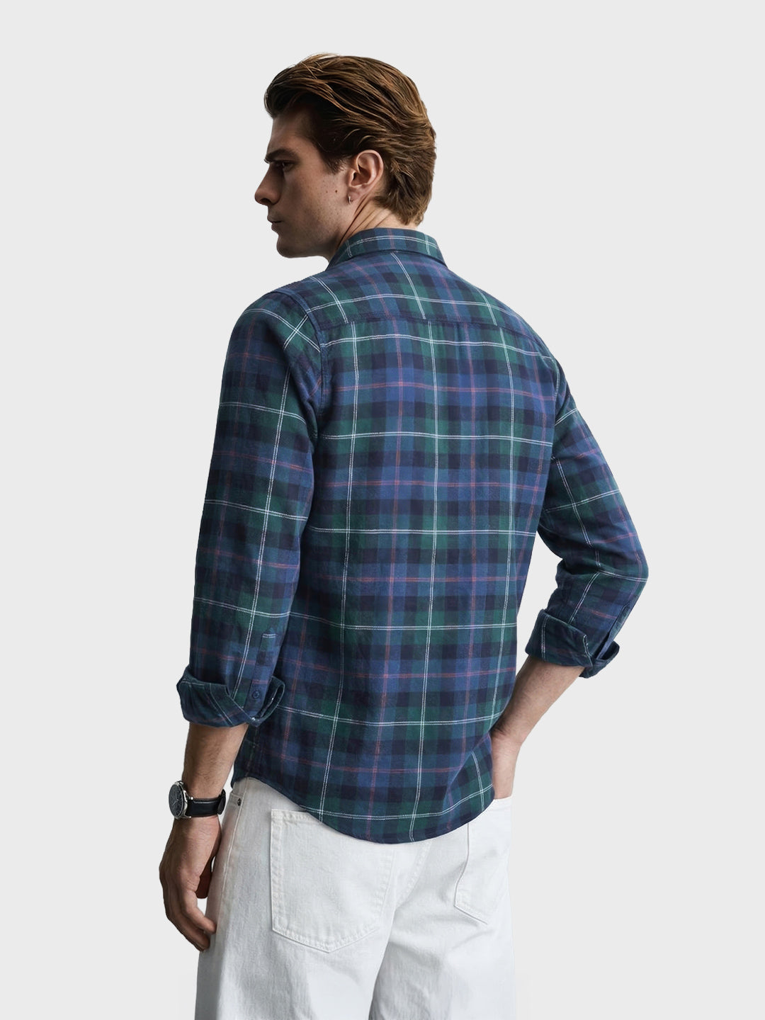 Men's Teal Slim Fit Checkered Casual Shirt