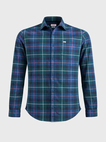 Men's Teal Slim Fit Checkered Casual Shirt