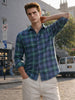 Men's Teal Slim Fit Checkered Casual Shirt