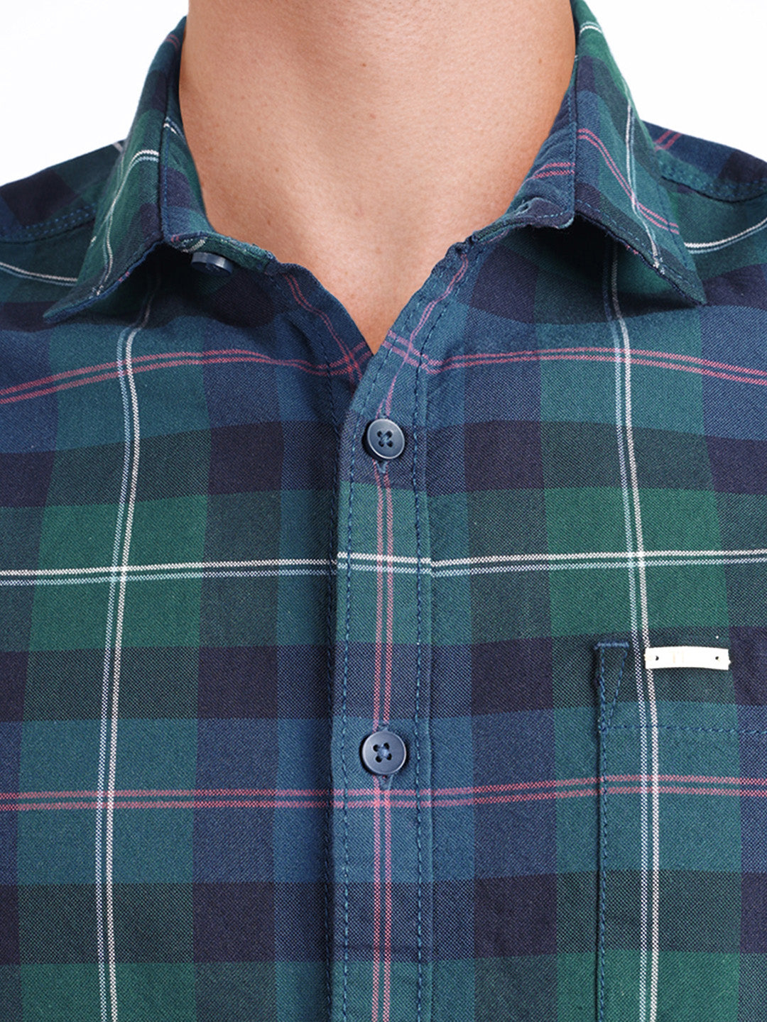 Men's Teal Slim Fit Checkered Casual Shirt
