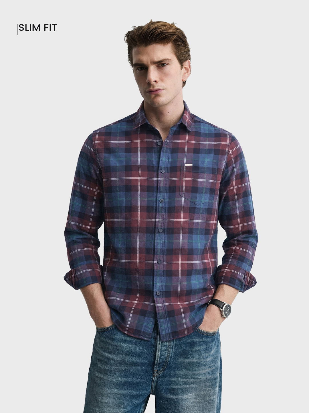 Men's Brown Slim Fit Checkered Casual Shirt