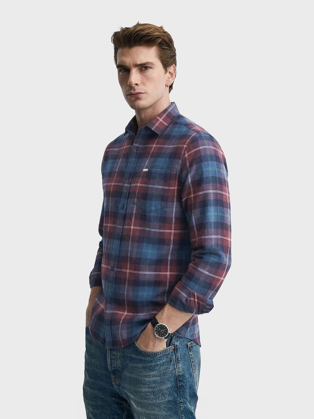 Men's Brown Slim Fit Checkered Casual Shirt