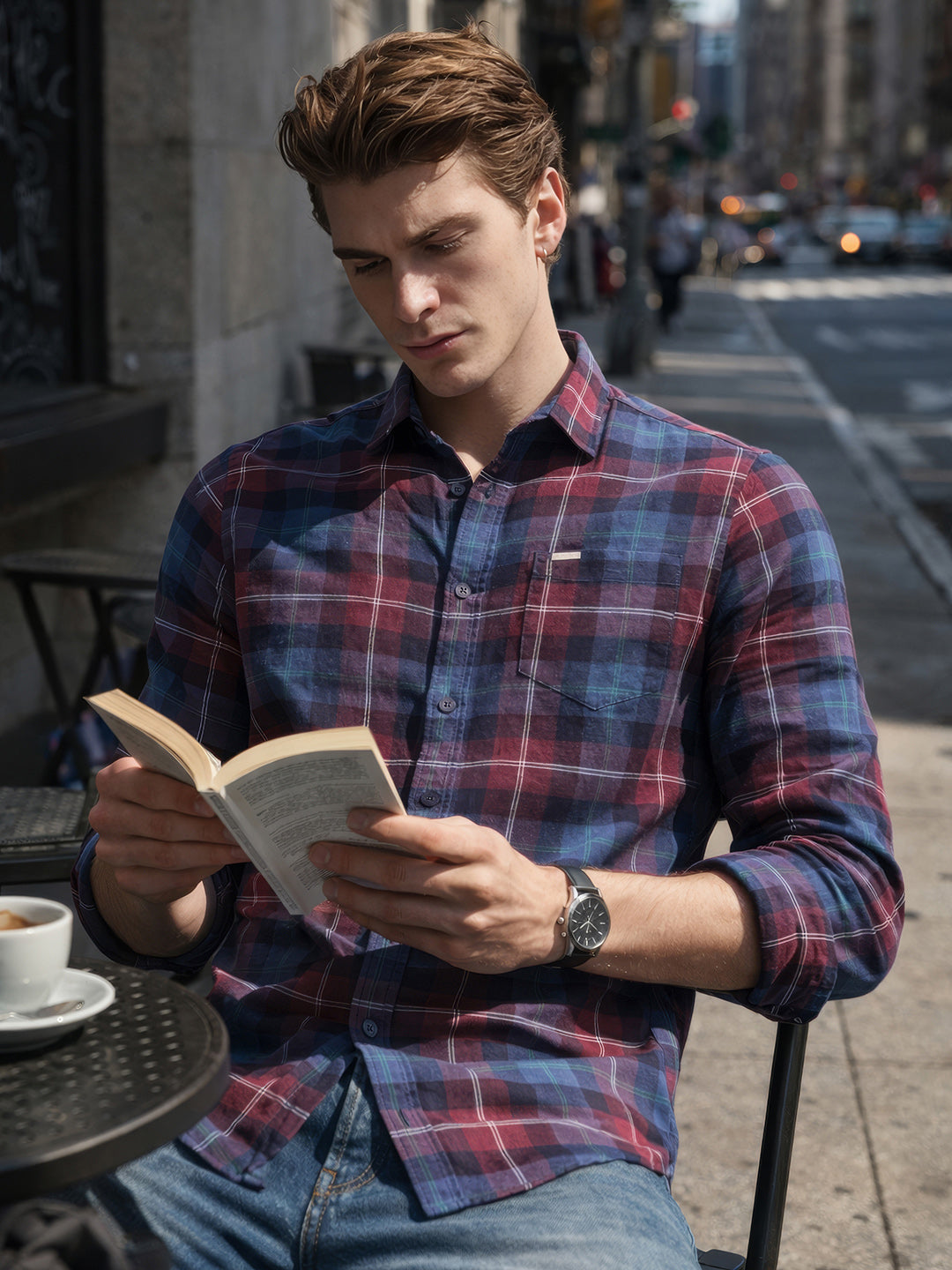 Men's Brown Slim Fit Checkered Casual Shirt