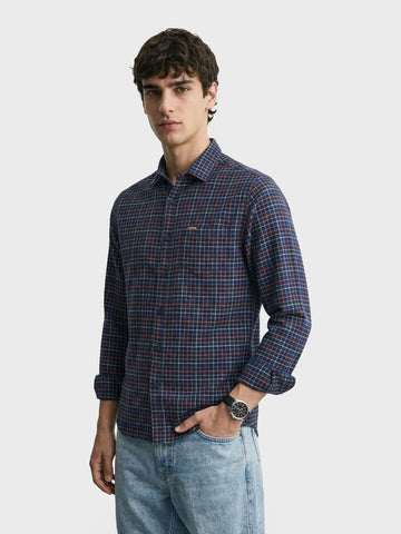 Men's Navy Blue Slim Fit Checkered Casual Shirt