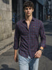 Men's Navy Blue Slim Fit Checkered Casual Shirt