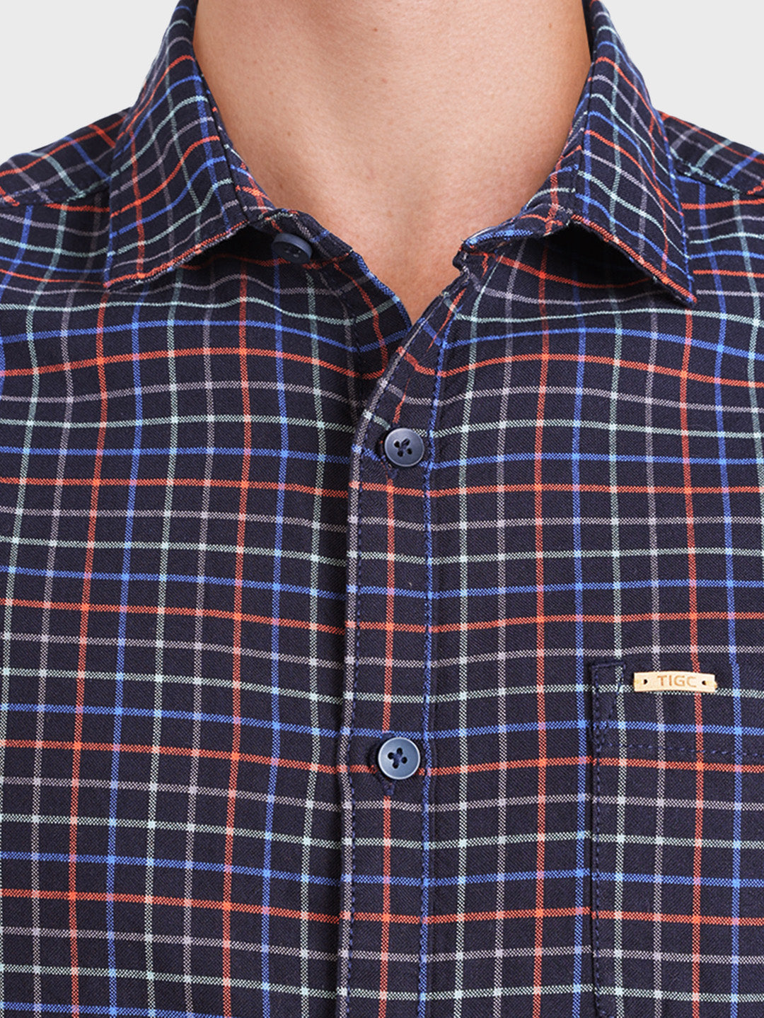 Men's Blue Slim Fit Checkered Casual Shirt