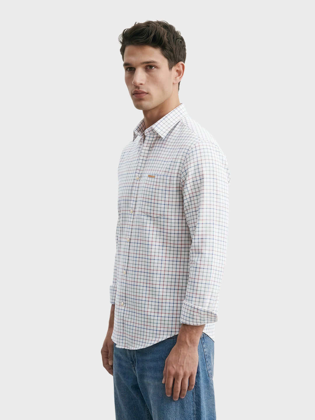 Men's Cream Slim Fit Checkered Casual Shirt