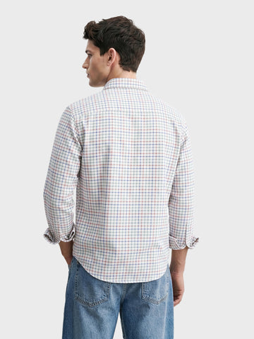 Men's Cream Slim Fit Checkered Casual Shirt