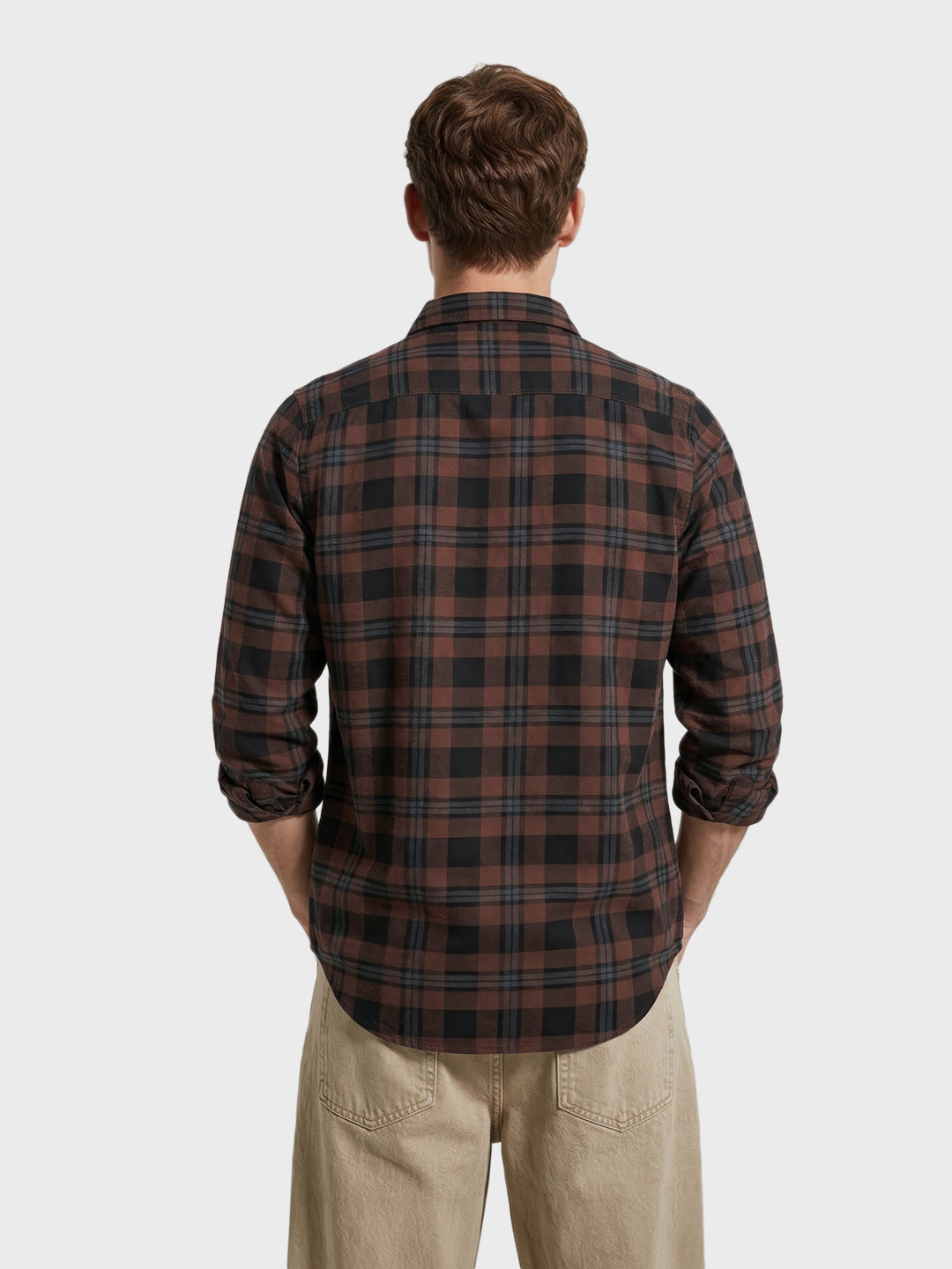 Men's Khaki Slim Fit Checkered Casual Shirt