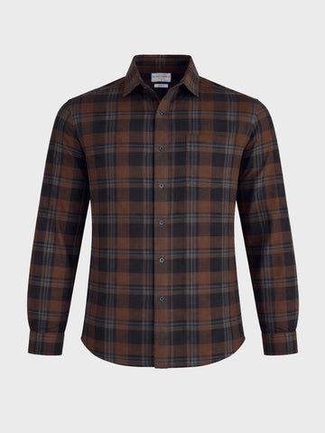 Men's Khaki Slim Fit Checkered Casual Shirt