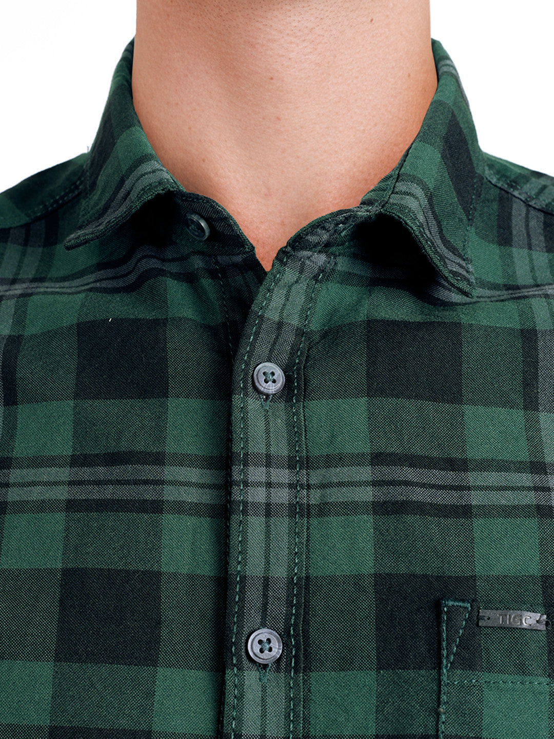 Men's Green Slim Fit Checkered Casual Shirt