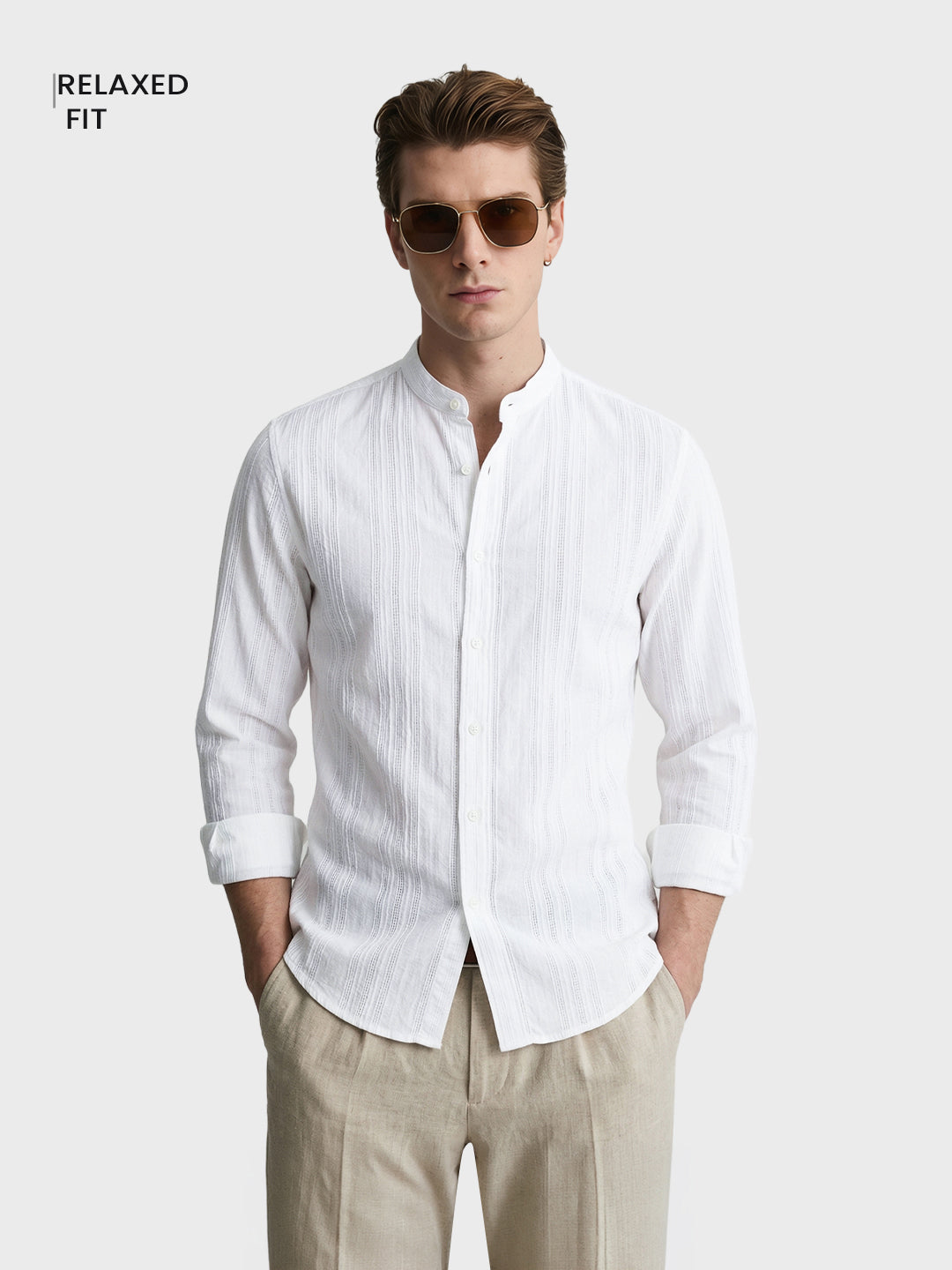 Men's White Regular Fit Solid Casual Shirt