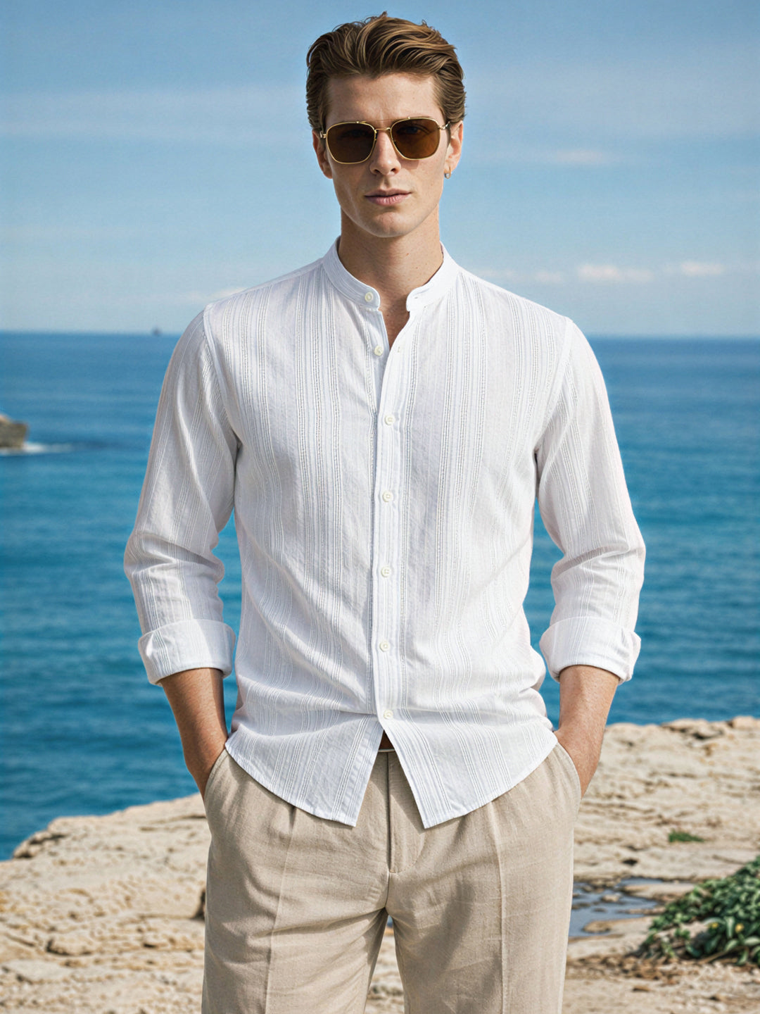 Men's White Regular Fit Solid Casual Shirt