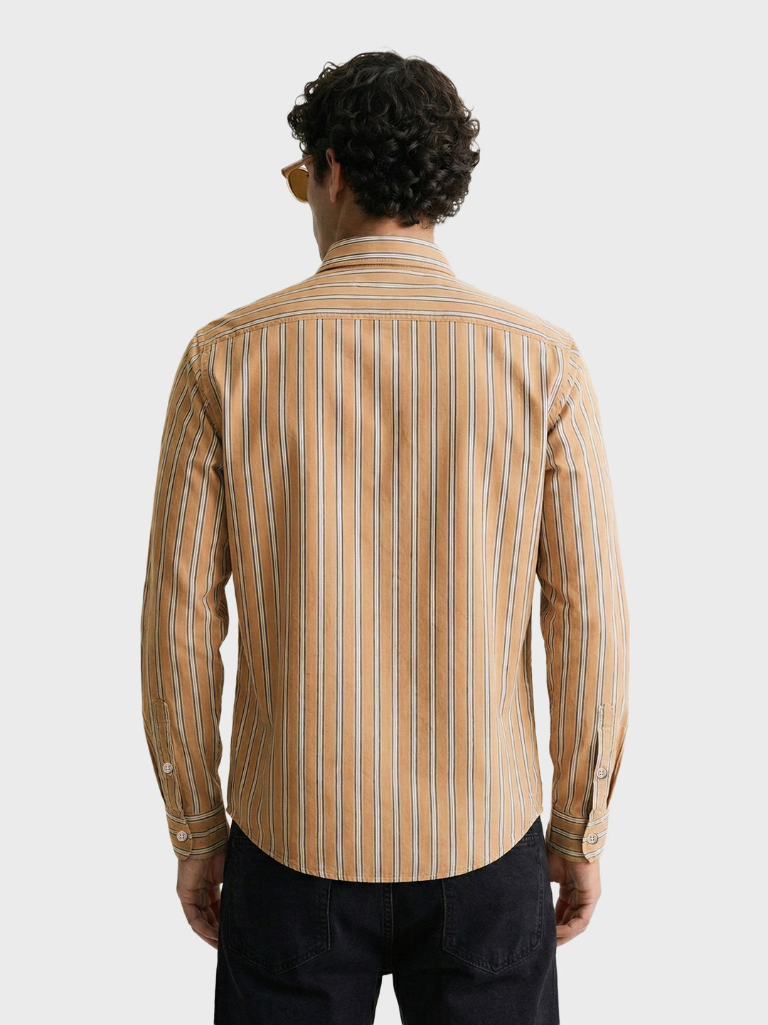 Men's Khaki Slim Fit Striped Casual Shirt