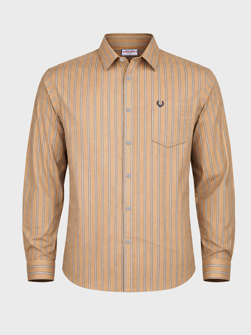 Men's Khaki Slim Fit Striped Casual Shirt