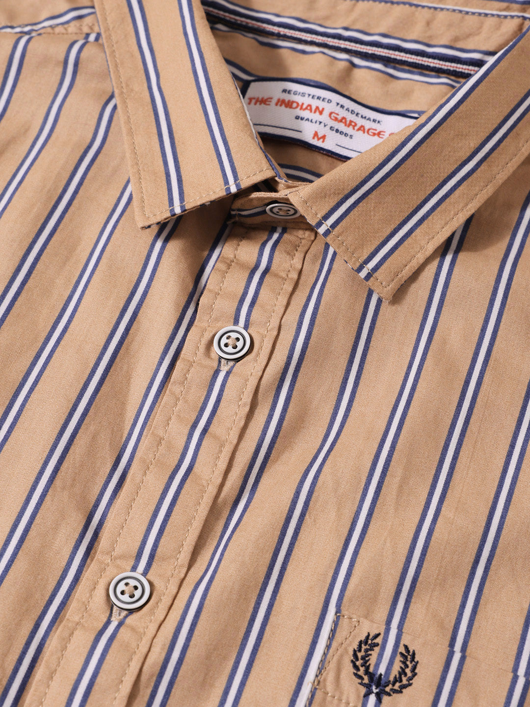 Men's Khaki Slim Fit Striped Casual Shirt