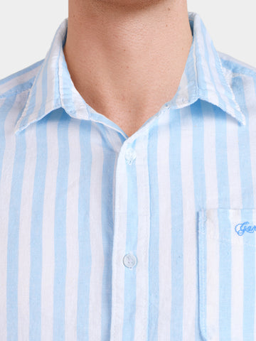 Men's Blue Regular Fit Embroidered Casual Shirt