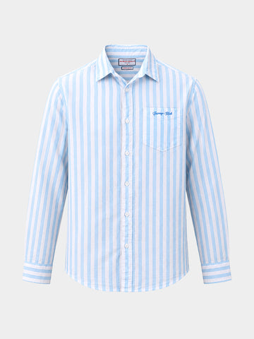 Men's Blue Regular Fit Embroidered Casual Shirt