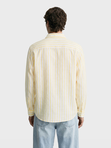 Men's Yellow Regular Fit Embroidered Casual Shirt