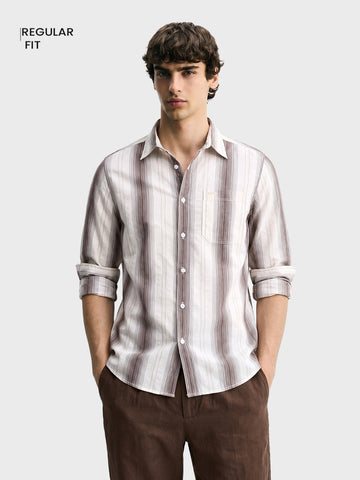 Men's Brown Regular Fit Striped Casual Shirt