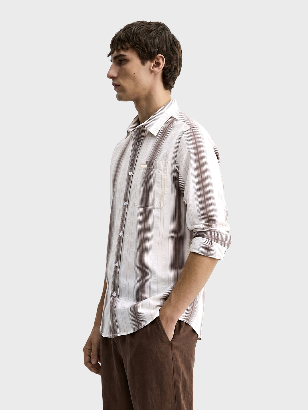 Men's Brown Regular Fit Striped Casual Shirt