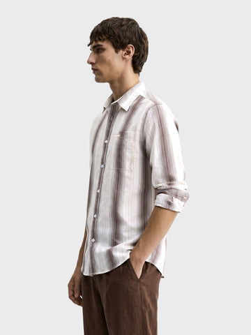 Men's Brown Regular Fit Striped Casual Shirt