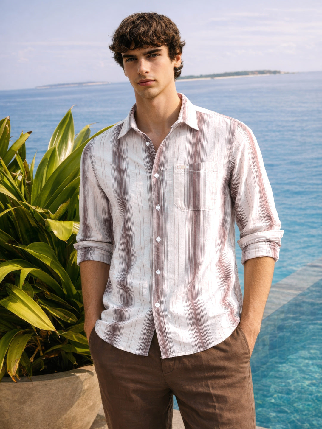 Men's Brown Regular Fit Striped Casual Shirt