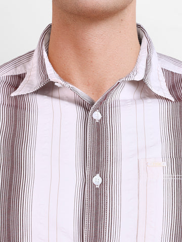 Men's Brown Regular Fit Striped Casual Shirt