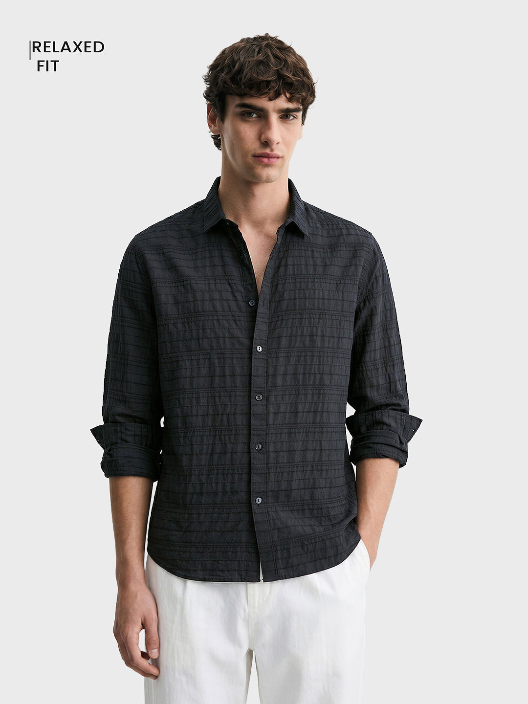 Men's Black Relaxed Fit Solid Casual Shirt