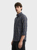 Men's Navy Blue Slim Fit Checkered Casual Shirts