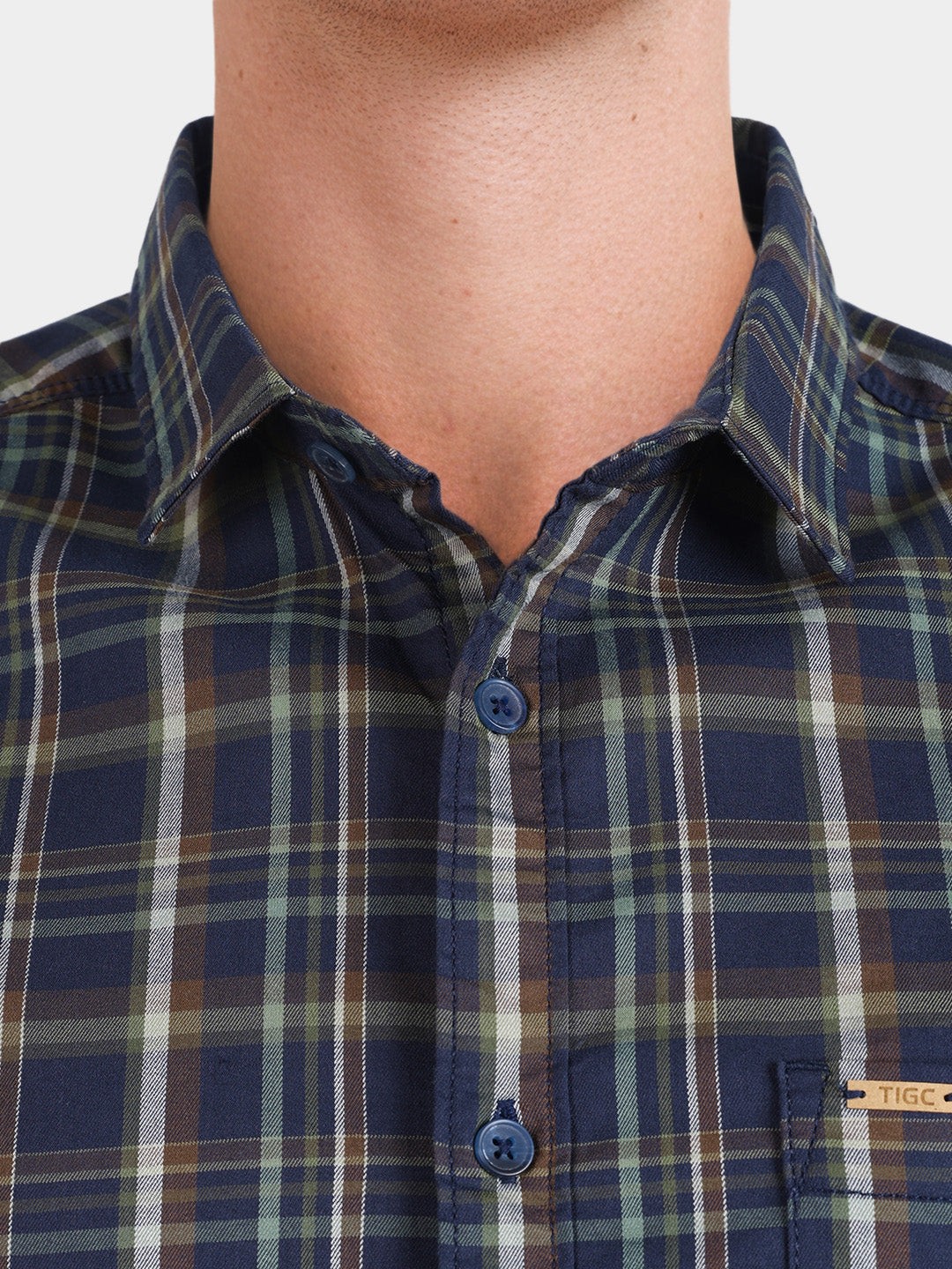 Men's Navy Blue Slim Fit Checkered Casual Shirts