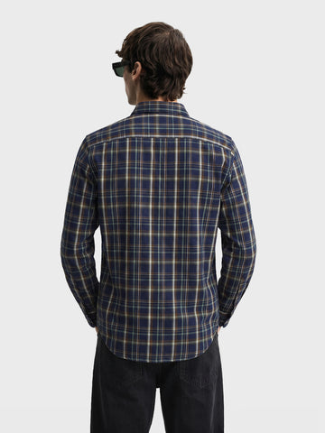 Men's Navy Blue Slim Fit Checkered Casual Shirts