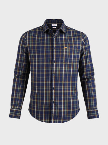 Men's Navy Blue Slim Fit Checkered Casual Shirts